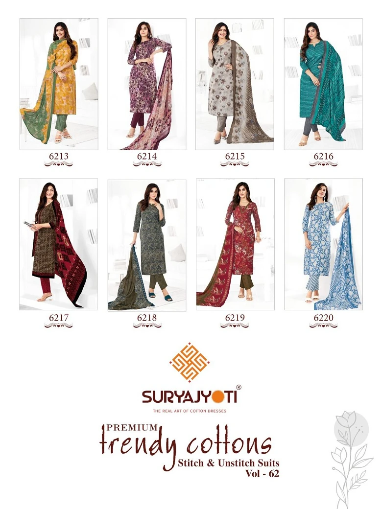 Suryajyoti Trendy Cotton Vol 62 Pure Cotton Wholesale Salwar Suit Catalog — Wholesale Salwar Suits, MPA wholesale from Surat — view 10